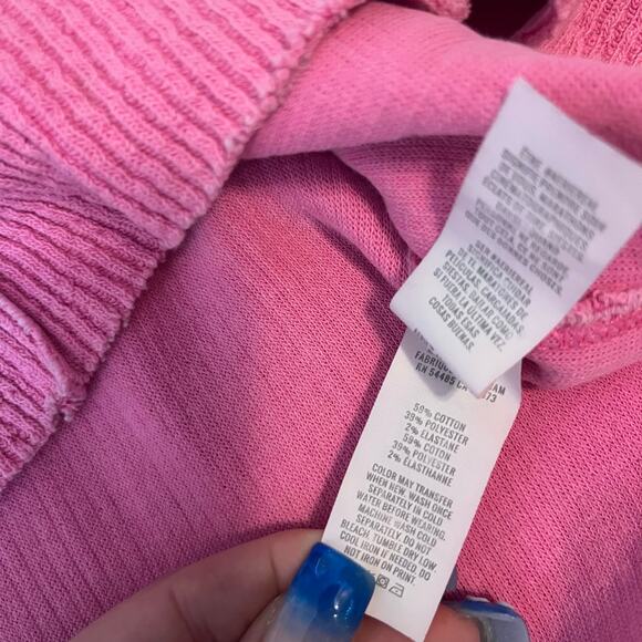 Aerie Wonder Textured V-Neck Sweatshirt Pink Oversized Cozy Waffle Knit Sz XS - Picture 8 of 8